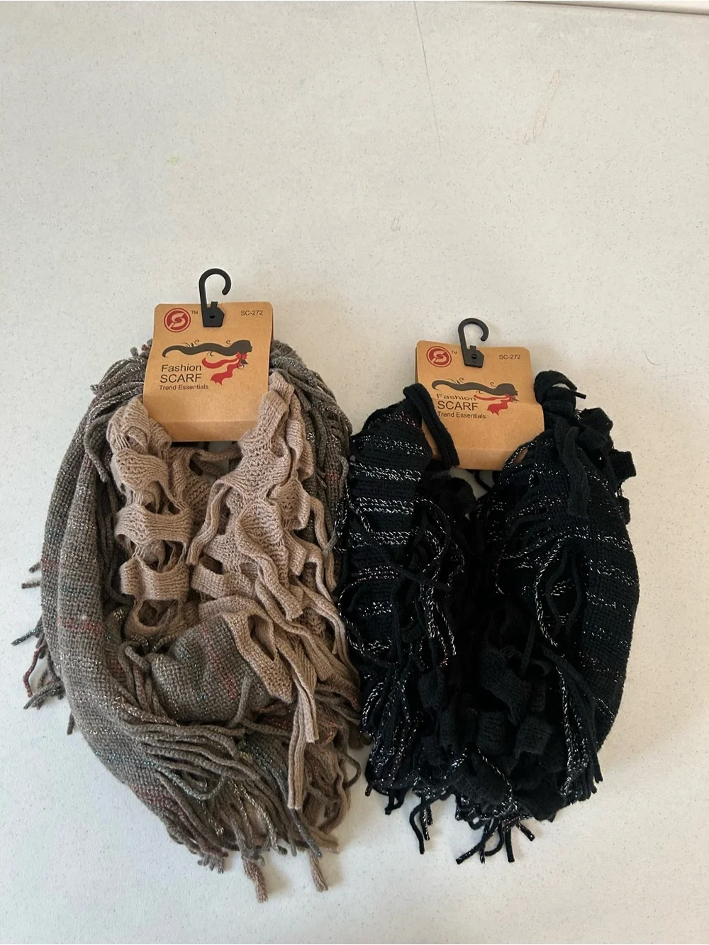 Fashion Scarf Women's Knit Infinity Scarf in Beige and Black. 2 scarf = 25$